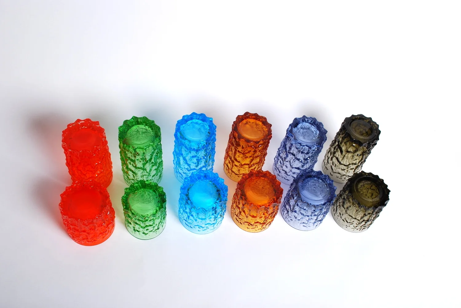 Whitefriars set colorful glass 'Textured Bark' by Geoffrey